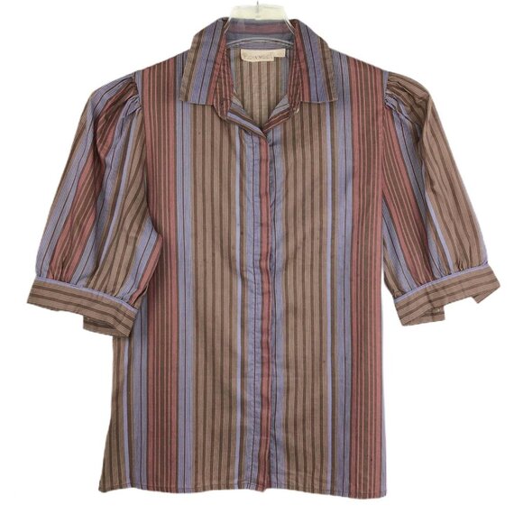 Vintage John Meyer Button Front Shirt Short Sleeve Puffy Sleeve Preppy Size 12 - Picture 1 of 8